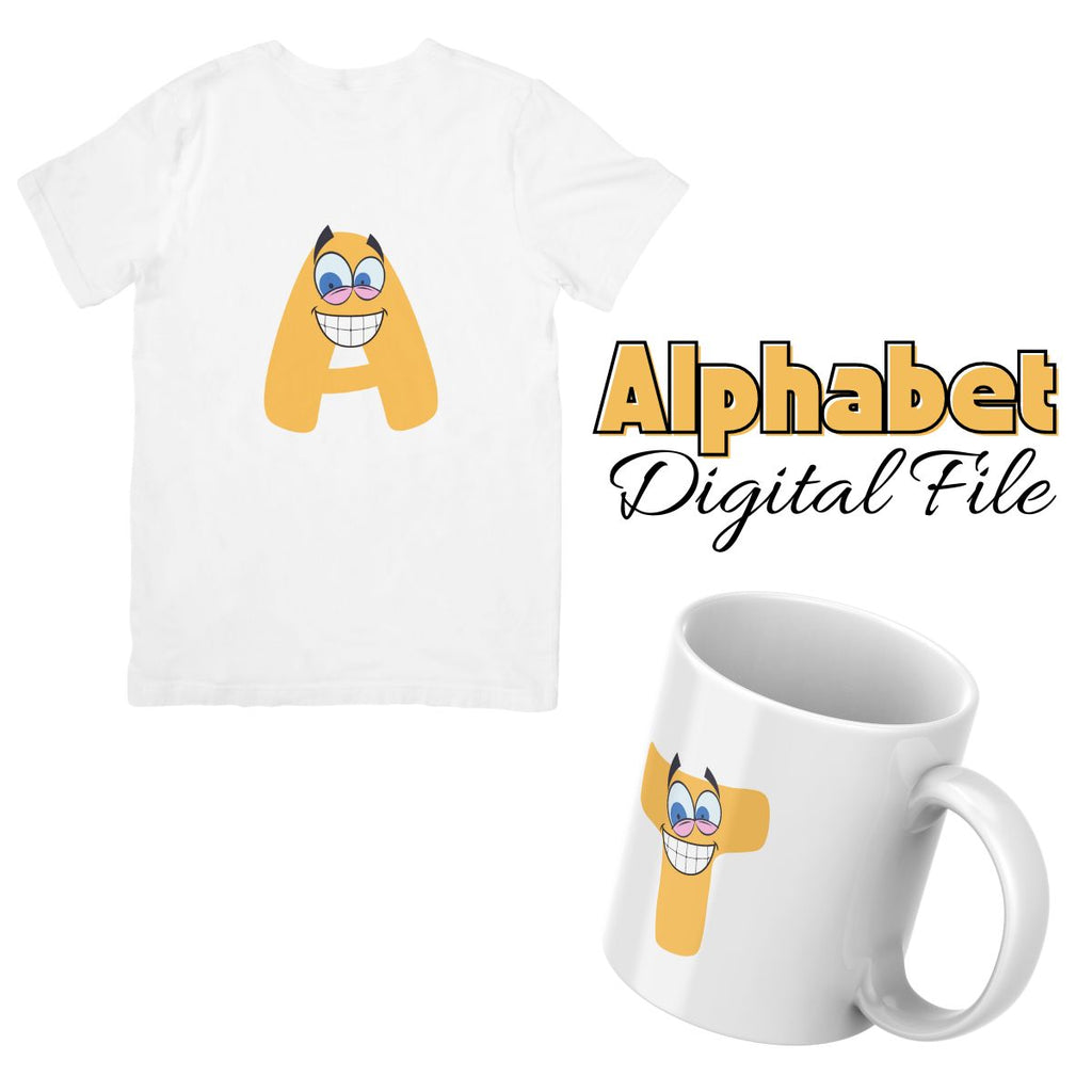 Smile Alphabet, Cute Set, Yellow, Printable, PNG, Digital download