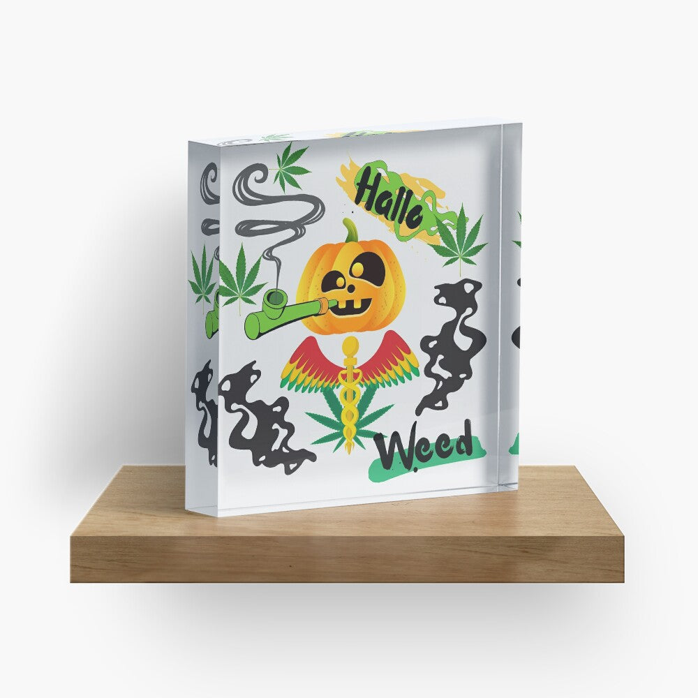 בלוק אקרילי צבעוני מתנה למעשנים - דלעת HAPPY HALLO WEED