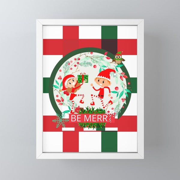 תמונת מיני ארט ממוסגרת חג המולד דגם שדונים - לבן