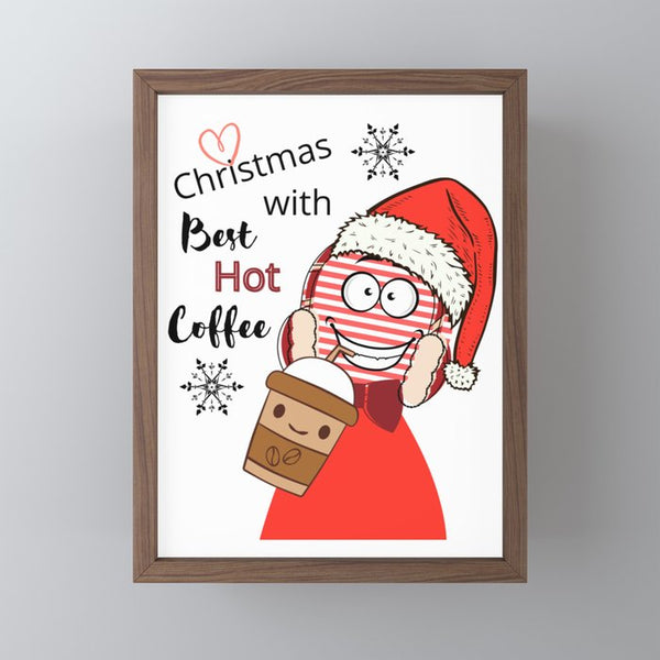 תמונת מיני ארט ממוסגרת מתנה לחג המולד לאוהבי קפה - מסגרת חום כהה
