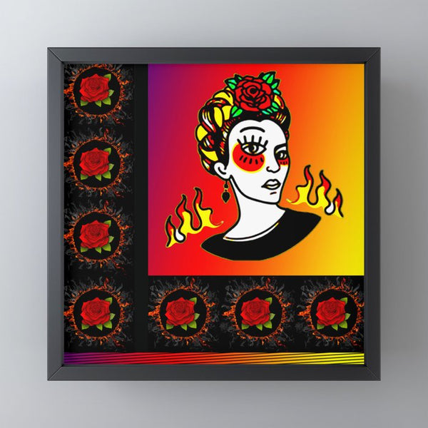 תמונת מיני ארט ממוסגרת דגם פרידה צבעוני - מסגרת שחורה