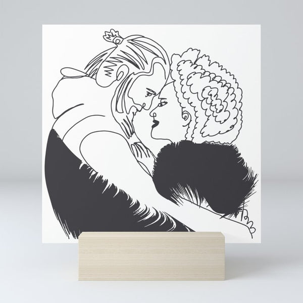 מיני ארט פרינט עם מעמד עץ דגם זוג אוהבים - ציור מקורי