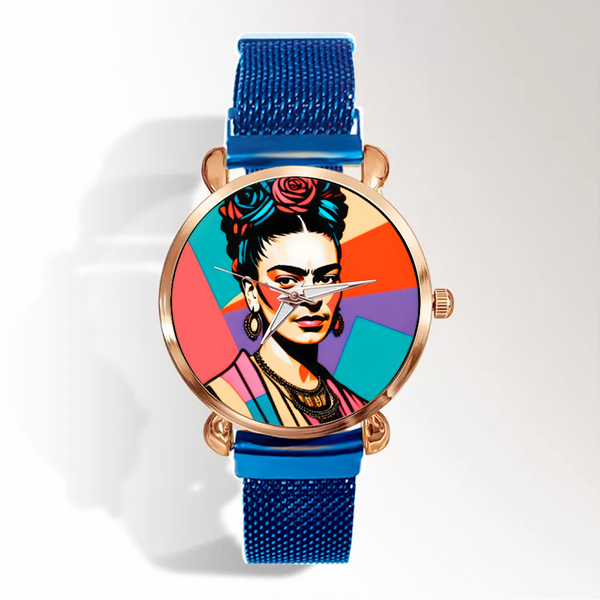 שעון אופנה עם הדפסת תמונה פרידה קאלו - כחול