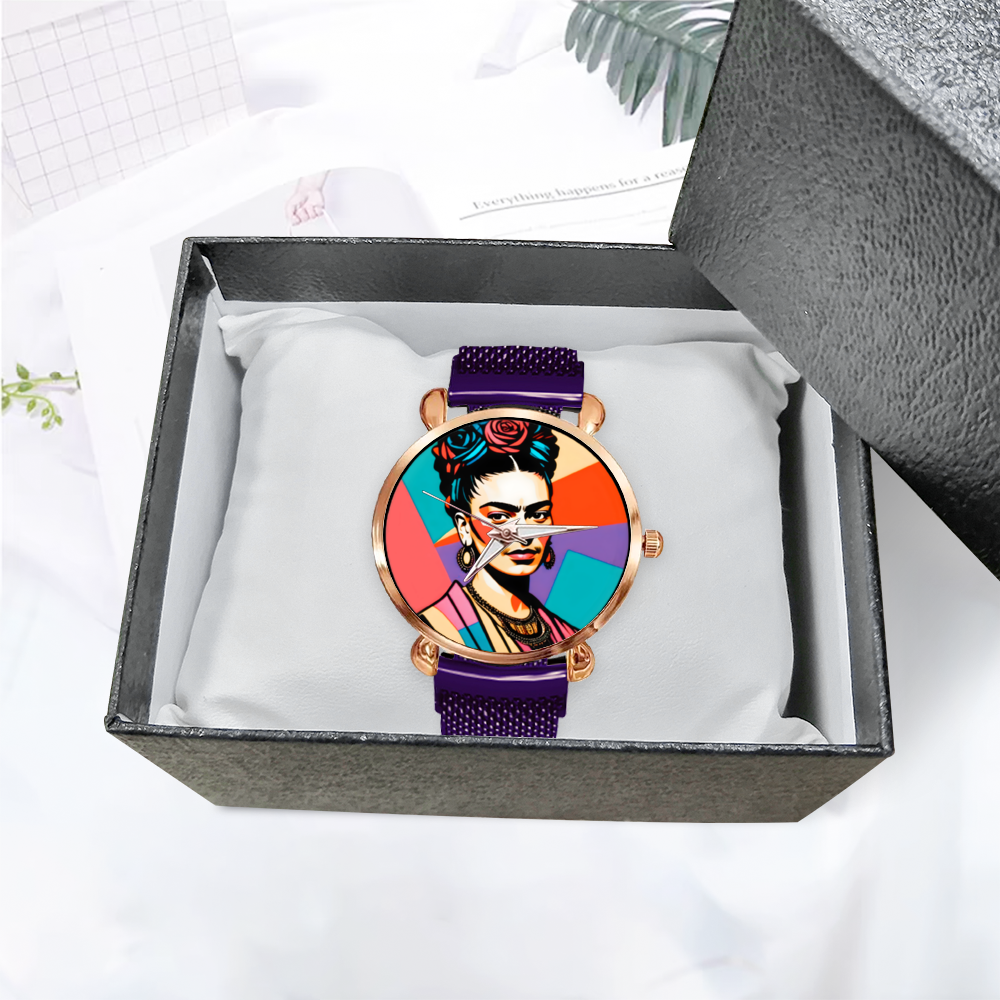 שעון אופנה עם הדפסת תמונה פרידה קאלו - סגול