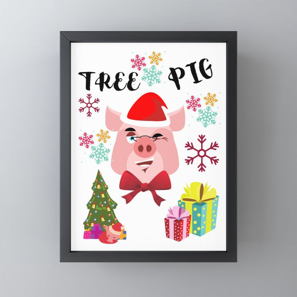 תמונת מיני ארט חג המולד דגם חזיר סנטה - שחור