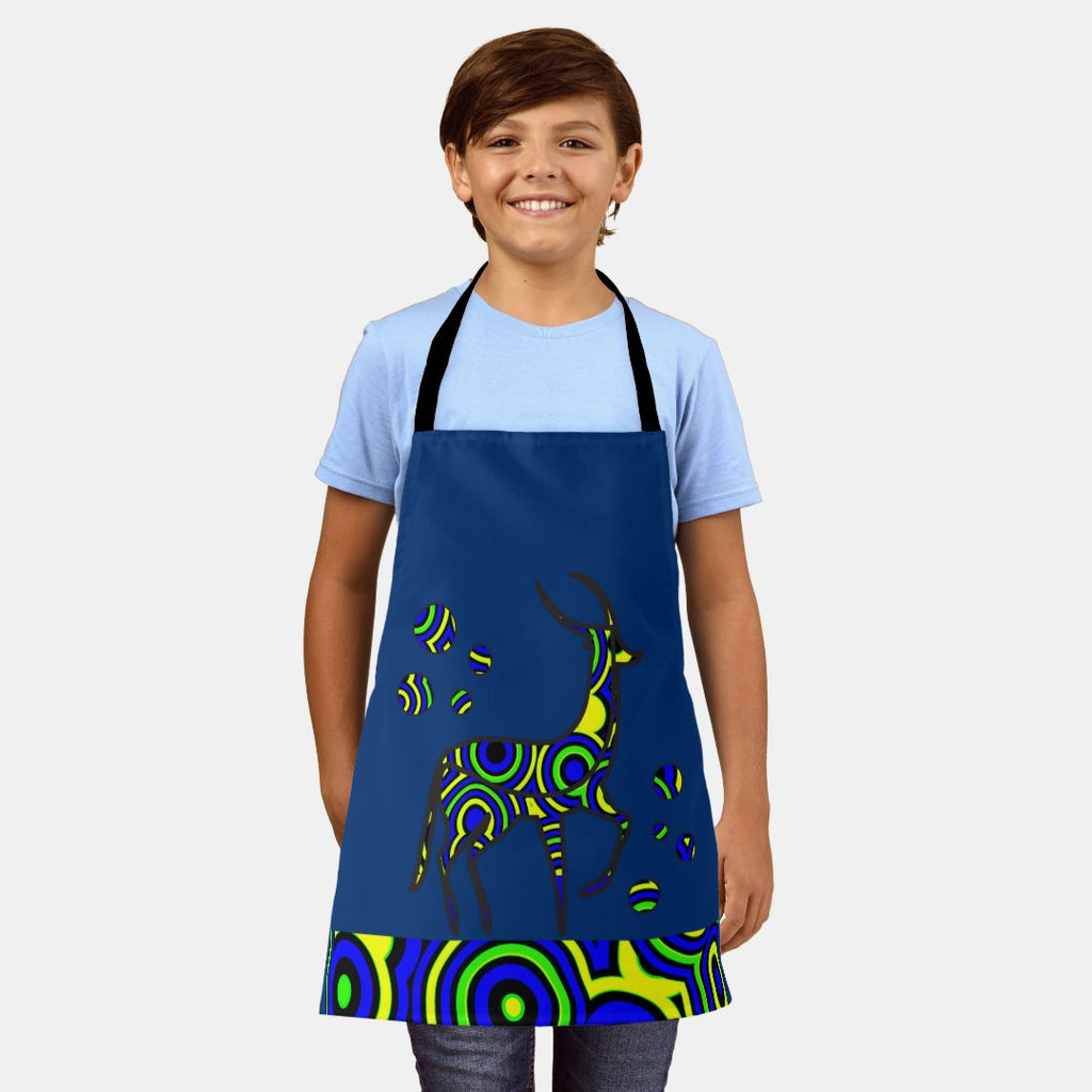 סינר למטבח בצבעים כחול צהוב דגם אייל רטרו