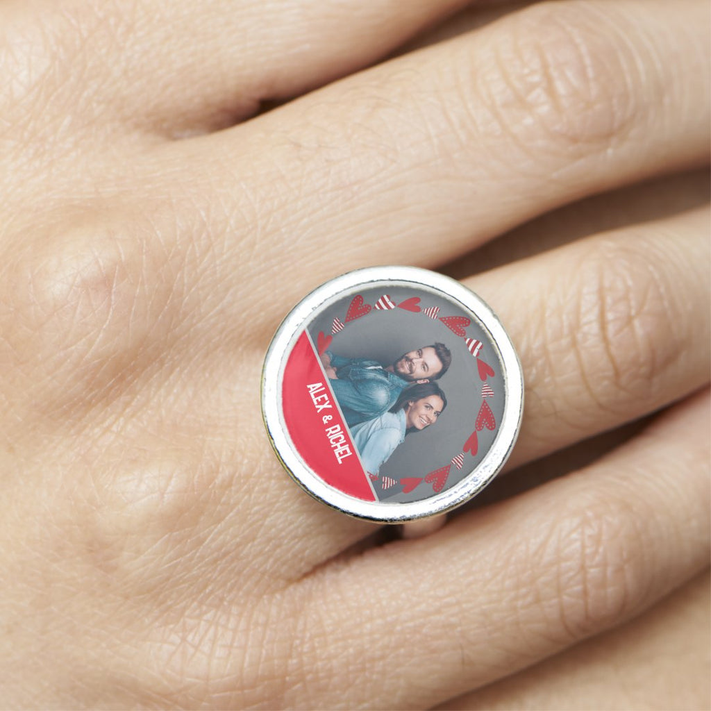 טבעת עם תמונה ושמות בהתאמה אישית - תכשיטי אהבה