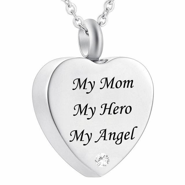 שרשרת לב לאמא עם חריטה My Mom My Hero My Angel - פלדת אל חלד