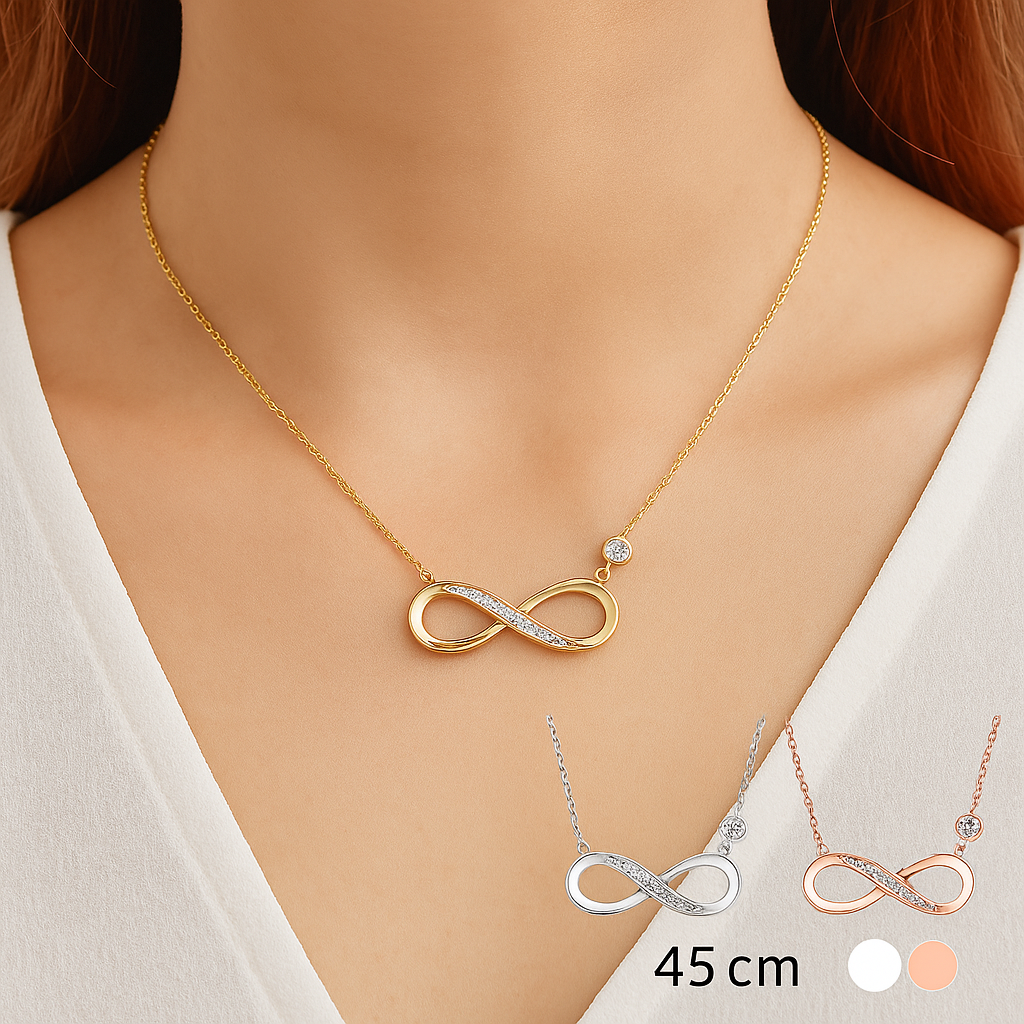 שרשרת אינסוף בציפוי זהב 14K עם אבן זירקוניה – תכשיט כסף 925 לביטוי אהבה נצחית

