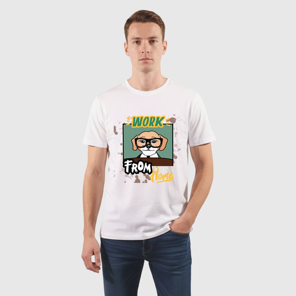 חולצת גברים Work From Home - כלב מצחיק עם משקפיים