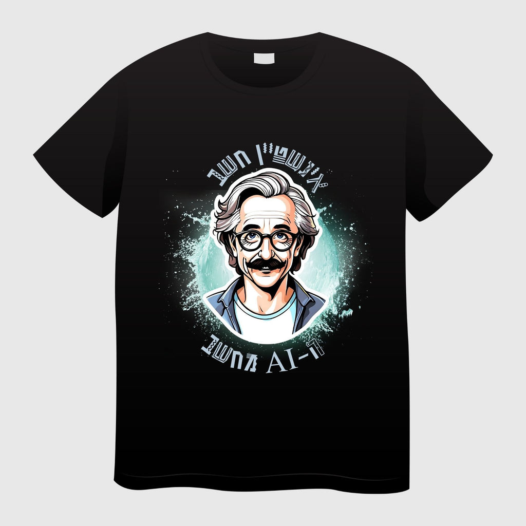 חולצת גברים איינשטיין הגאון ו־AI בעיצוב גרפי חכם ומצחיק