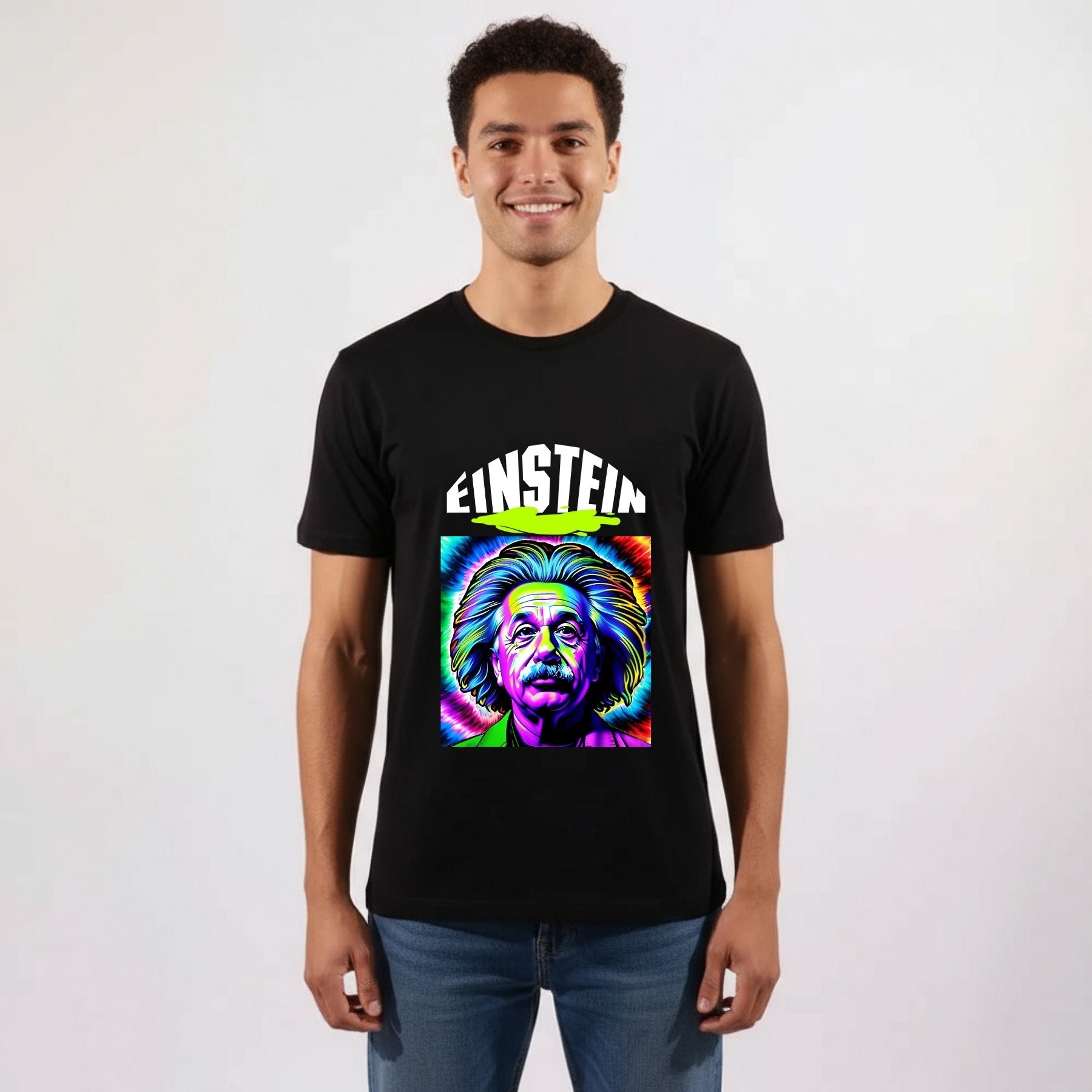 חולצת גברים Einstein בעיצוב גרפי צבעוני בהשראת גאון המדע