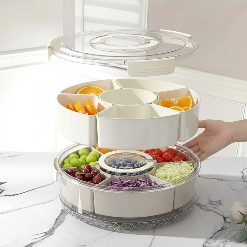 מגש אחסון מסתובב עם חמישה תאים - עיצוב מודרני ופתרון חכם לאירוח
