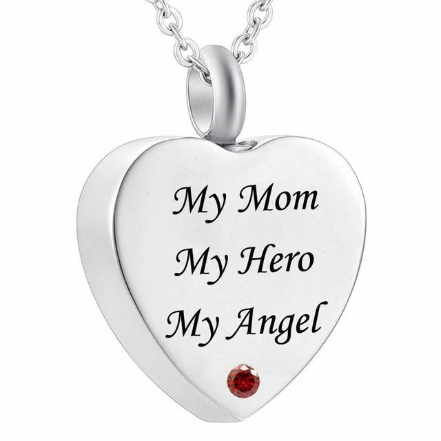 שרשרת לב לאמא עם חריטה My Mom My Hero My Angel - פלדת אל חלד