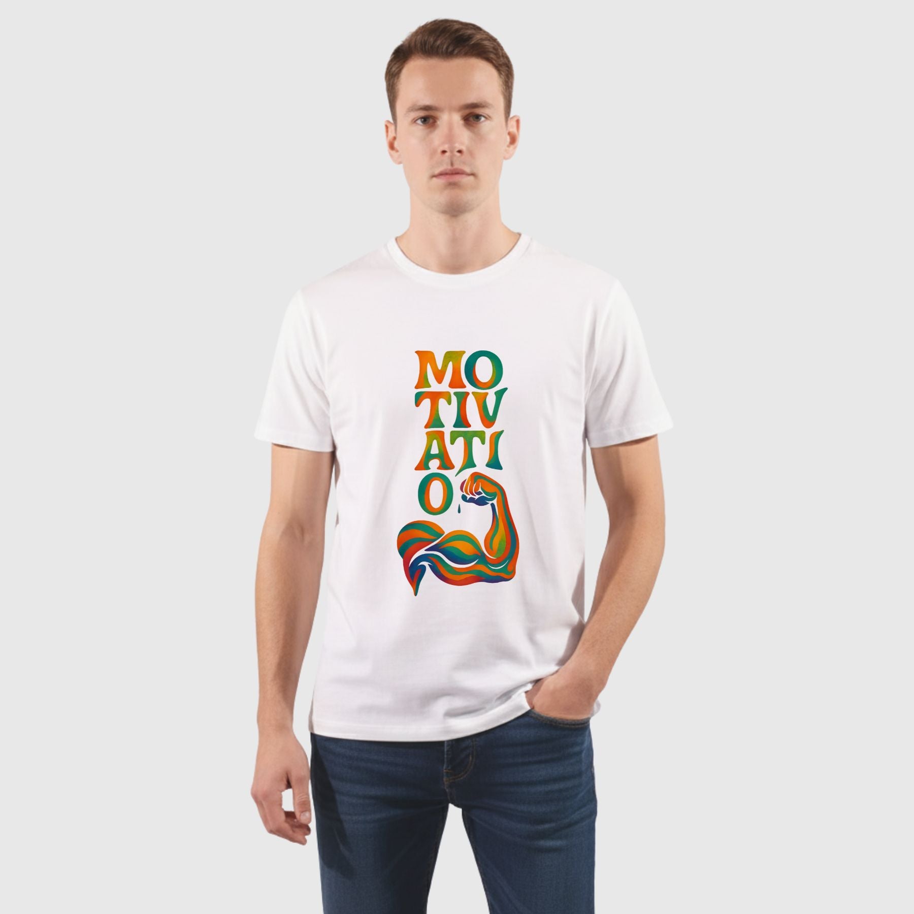 חולצת גברים MOTIVATIO – עיצוב צבעוני על חולצה שחורה