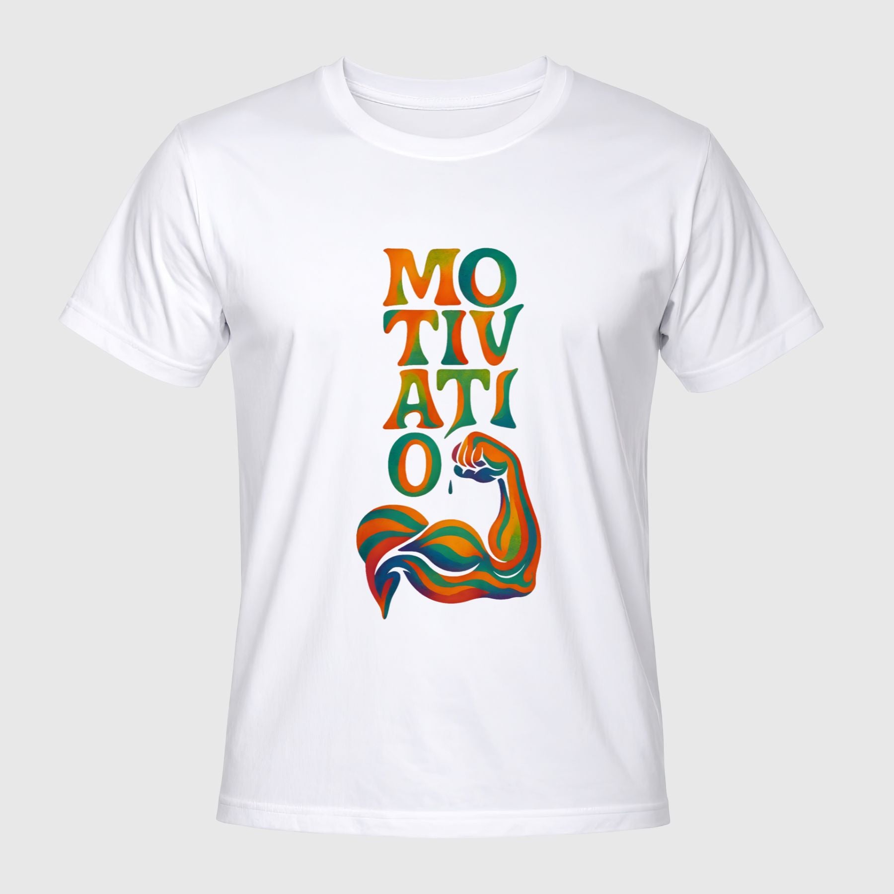 חולצת גברים MOTIVATIO – עיצוב השראתי צבעוני על חולצה לבנה