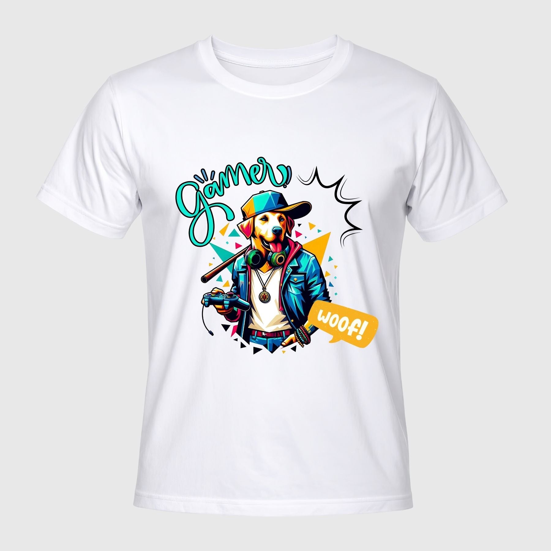 חולצת גיימר לגברים עם הדפס כלב מגניב ושלט משחק