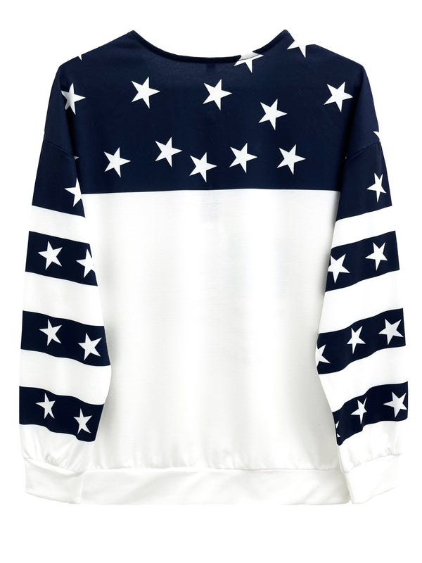 Women's American Flag Zip Sweatshirt - Casual Long Sleeve Top