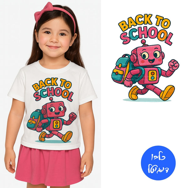 רובוטית ורודה עם תיק גב וכיתוב Back to School קובץ להדפסה

