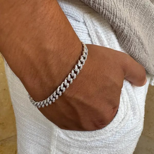 צמיד חוליות כסף יוקרתי על יד של גבר - רוחב 6 מ״מ