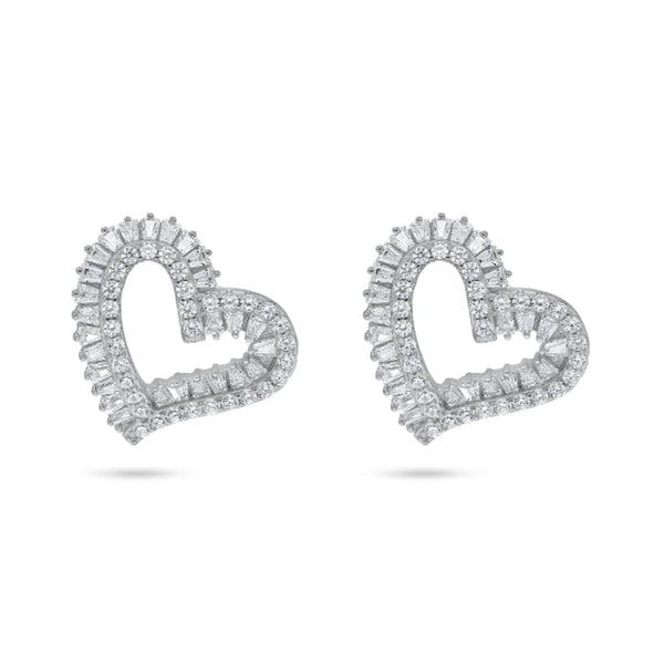 עגילי לב מכסף 925 משובצים זירקונים בעיצוב פתוח מודרני