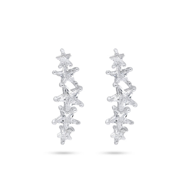 עגילי כוכבים צמודים מכסף 925 עם שיבוץ זרקונים במבנה מדורג