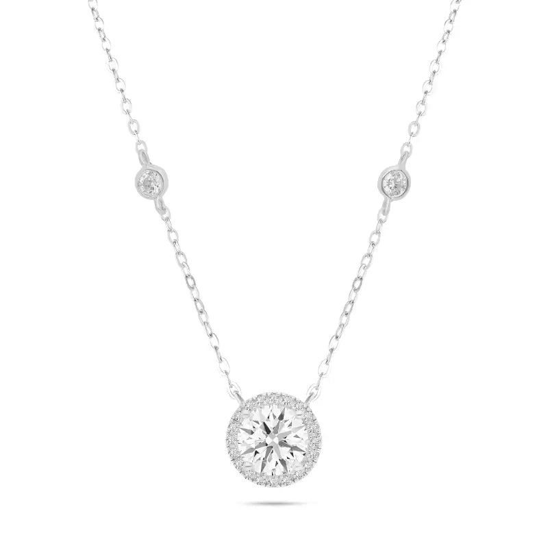 שרשרת כסף 925 סוליטר עם תליון זירקון עגול נוצץ לנשים