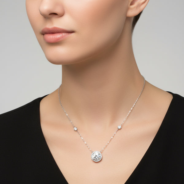שרשרת כסף 925 סוליטר עם תליון זירקון עגול נוצץ לנשים