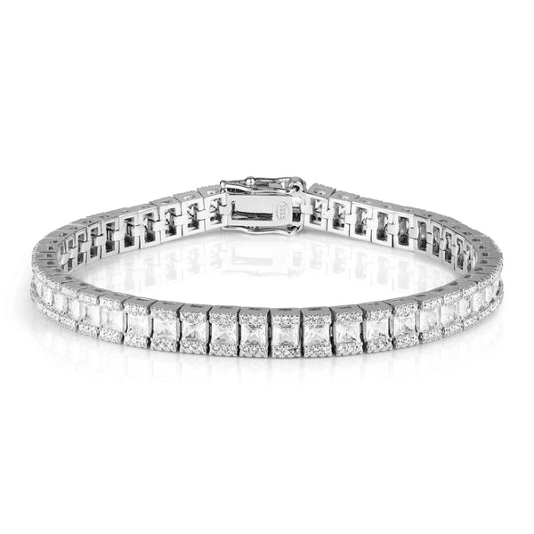 צמיד טניס מכסף 925 משובץ אבני זירקון מלבניות