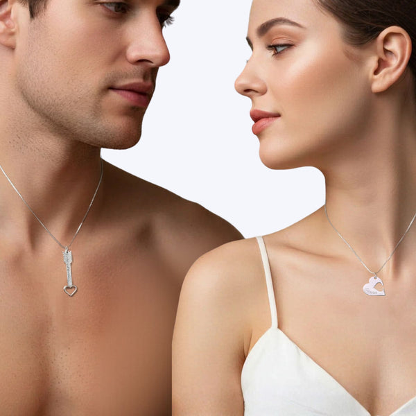 שתי שרשראות לב וחץ - מתנה אישית לבני זוג