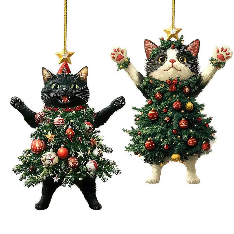 cat christmas tree acrylic ornament hanging decoration