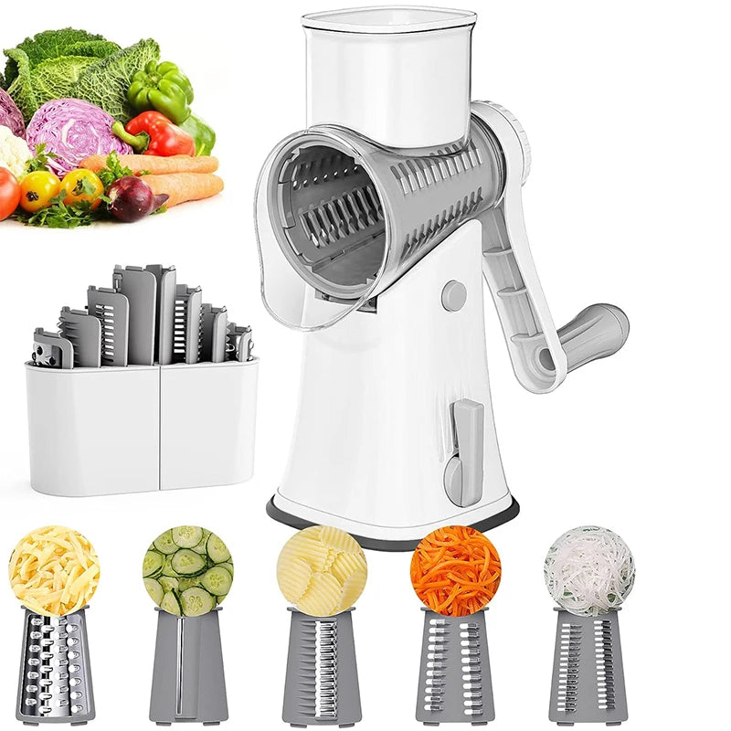 5-in-1 rotary cheese and vegetable stainless steel grater
