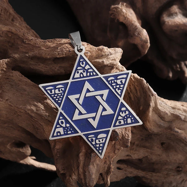 שרשרת מגן דוד לגבר בצבע כחול עשויה פלדת אל חלד