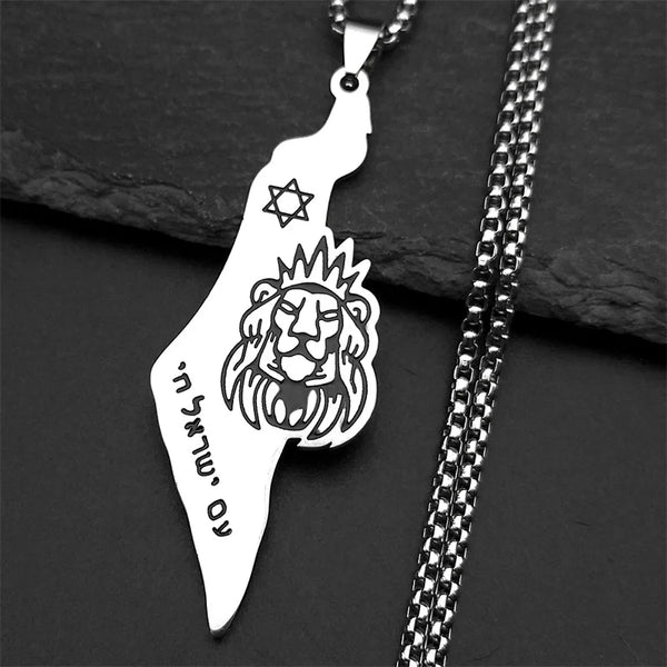 שרשרת מפת ישראל אריה יהודה מגן דוד פלדת אל חלד