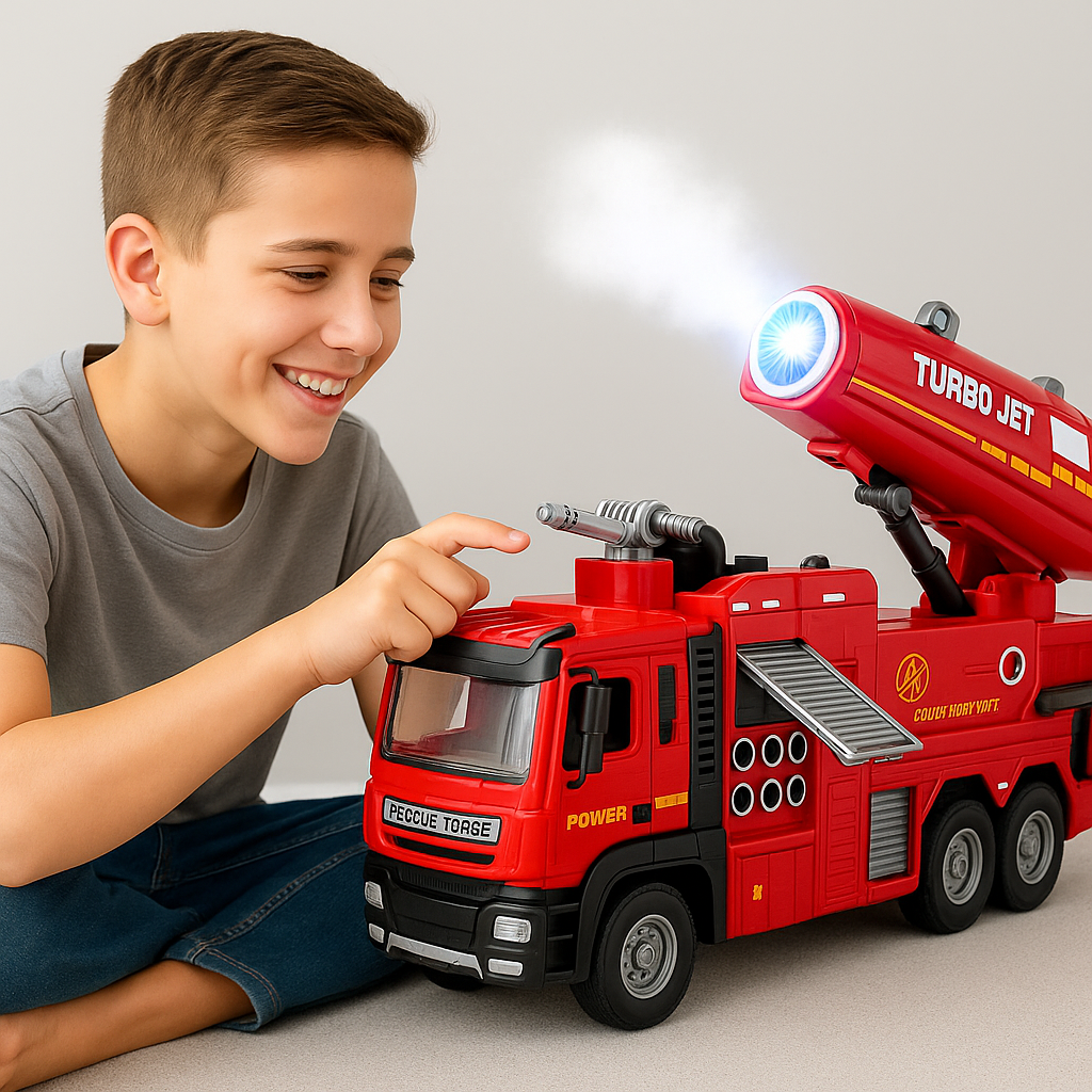 משאית כיבוי אש מתכת עם אור, צליל והתזה