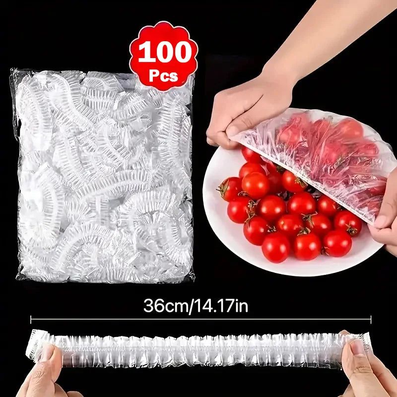 100pcs Disposable Food Covers - Fresh-Keeping Plastic Bowl Wrap