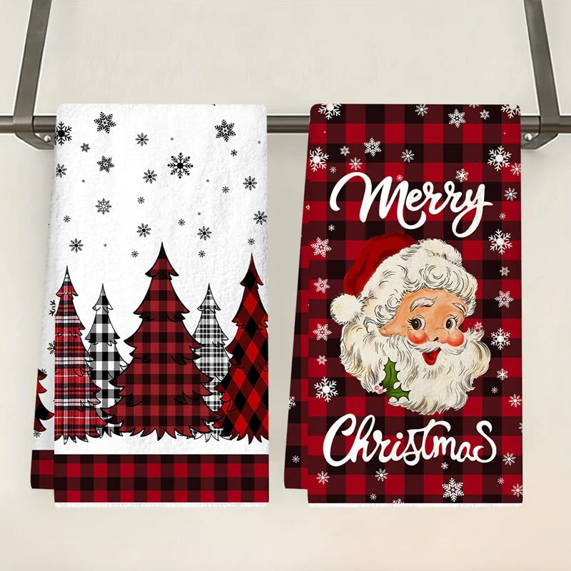christmas kitchen towels set red santa holiday decor