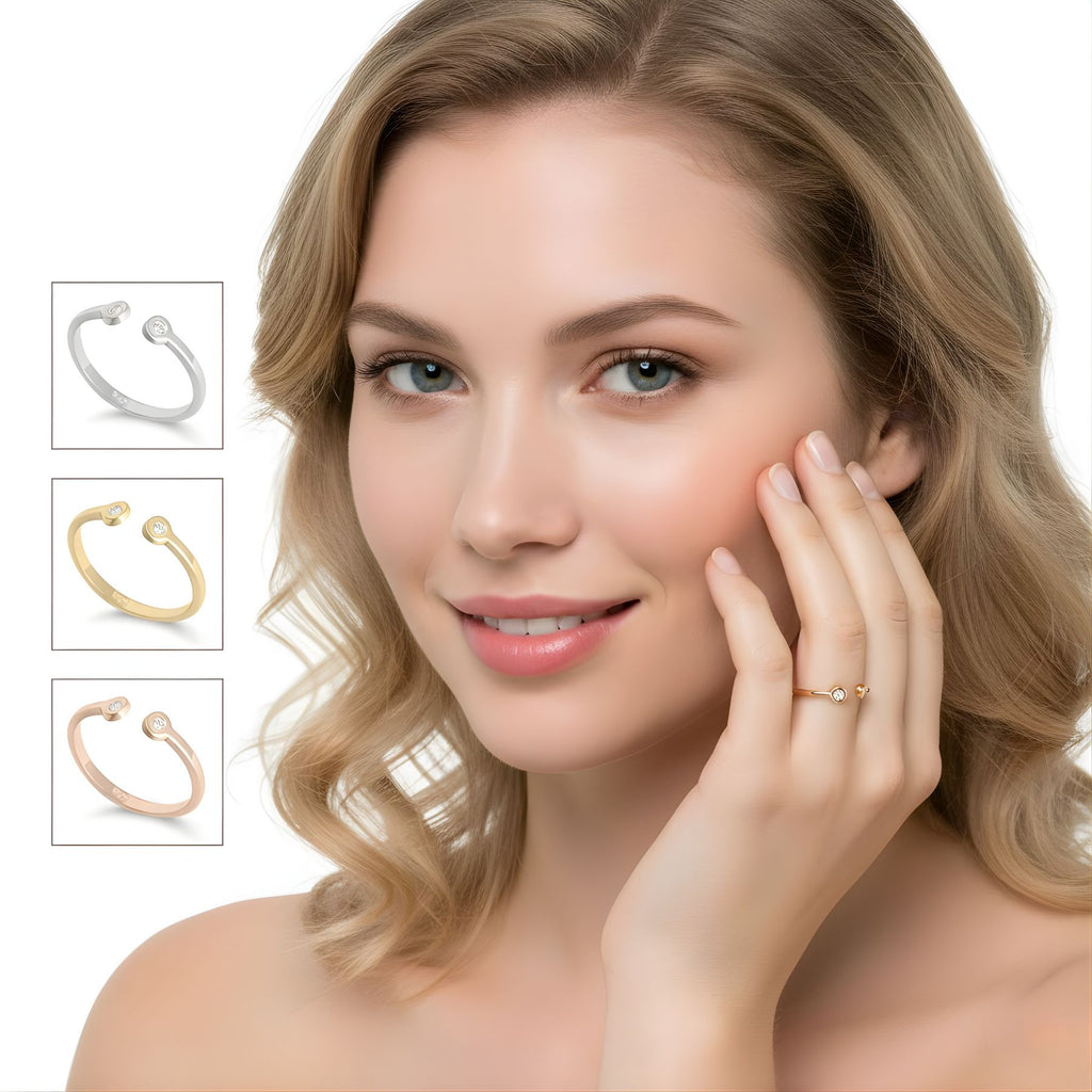 טבעת פתוחה כסף 925 עם שני יהלומים אמיתיים