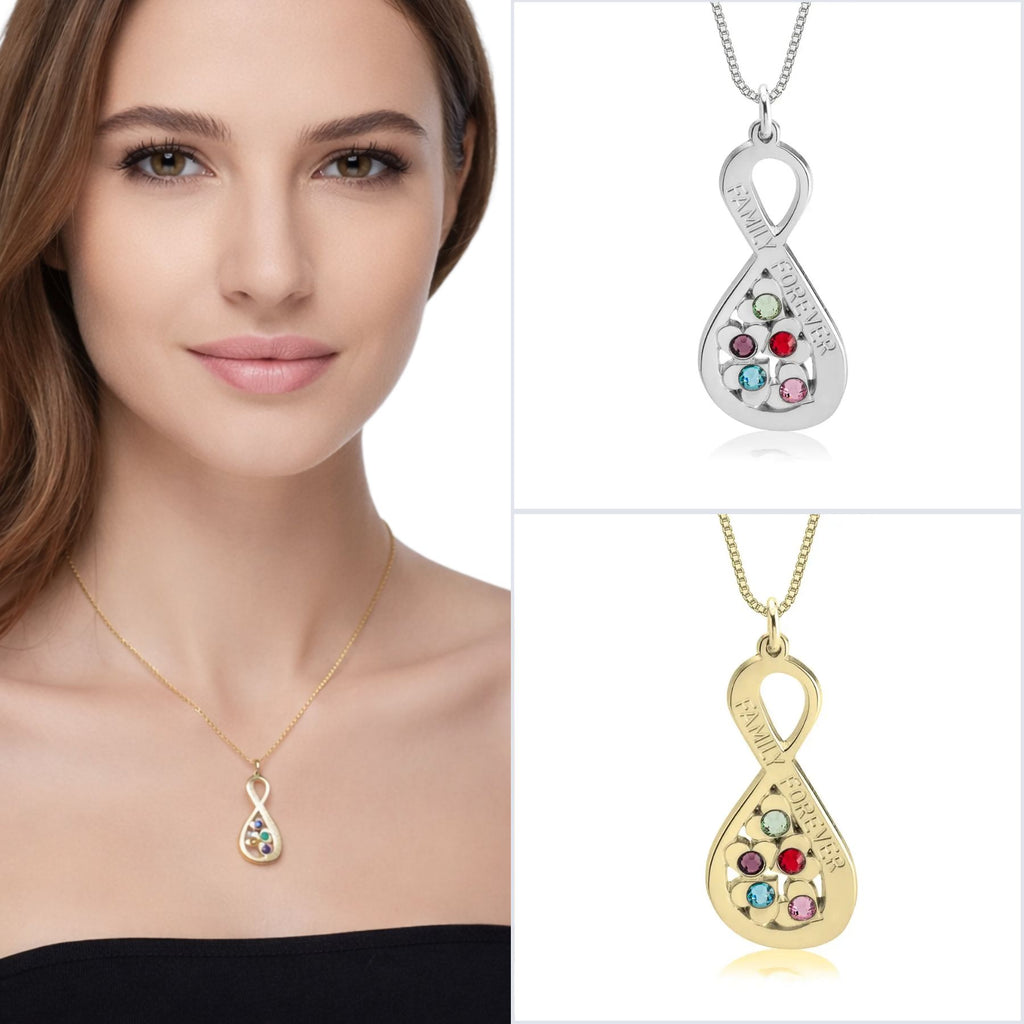 שרשרת אינפיניטי עם קריסטלים וחריטה אישית