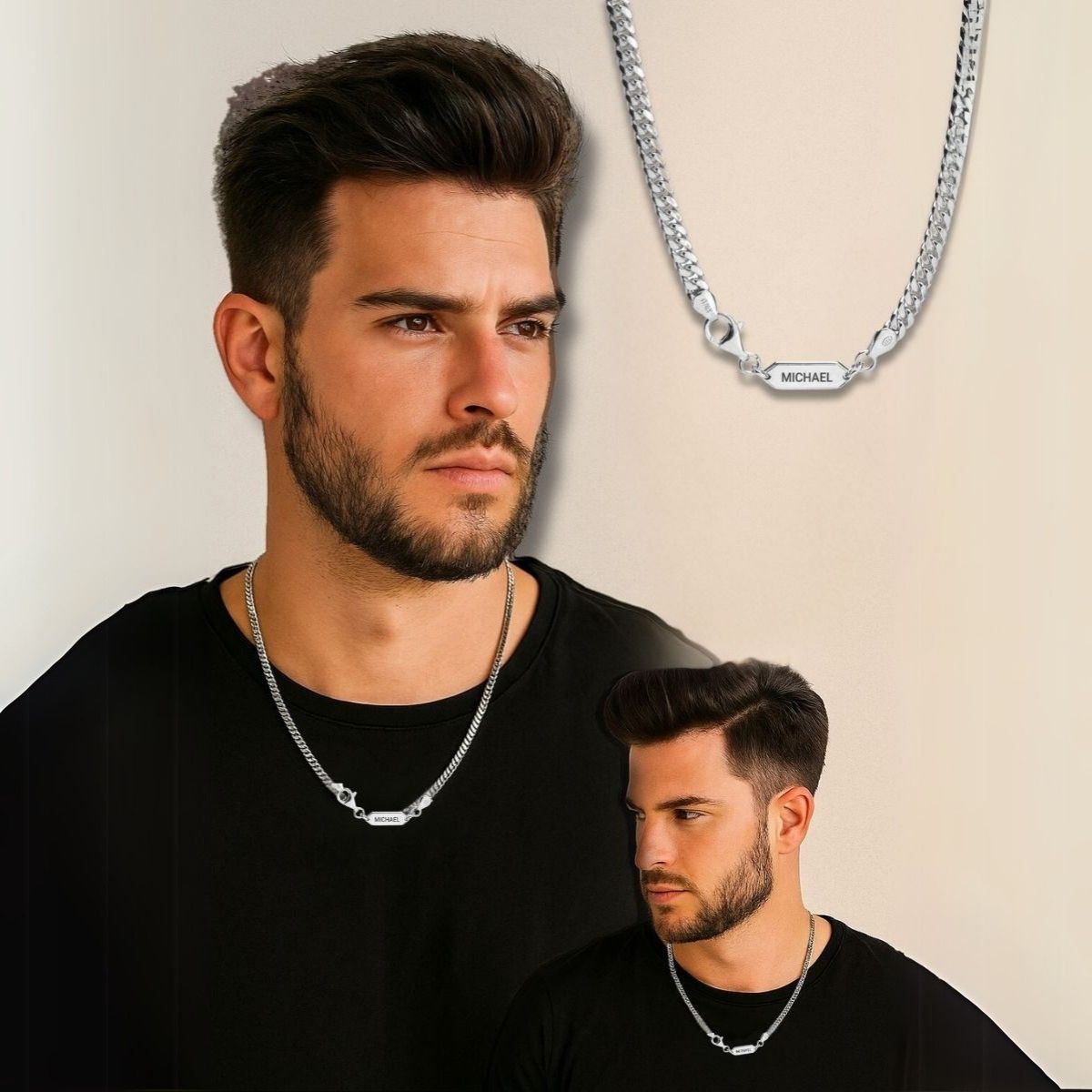 שרשרת קובנית עם תליון בר לחריטה – כסף 925 או ציפוי זהב 24K