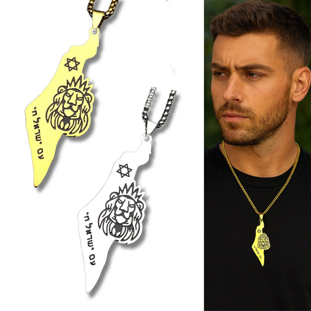 שרשרת מפת ישראל אריה יהודה מגן דוד פלדת אל חלד