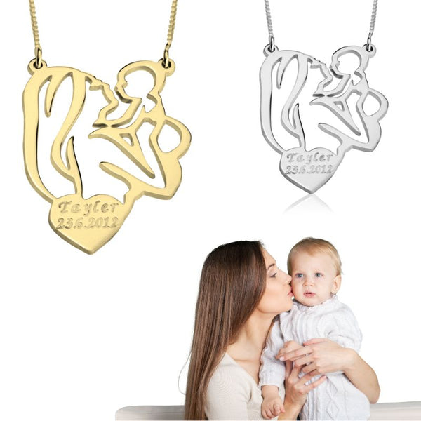 שרשרת אמא ותינוק - חריטת שם ותאריך לידה