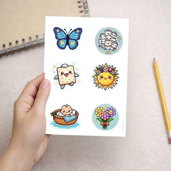 מדבקות צבעוניות לפסח להדפסה על דף A4