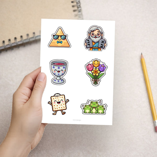 סט מדבקות צבעוניות לפסח להדפסה על דף A4