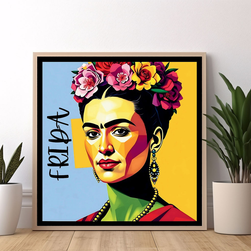 תמונה צבעונית FRIDA - קובץ להדפסה, אומנות קיר, תחתיות לספל, כרית