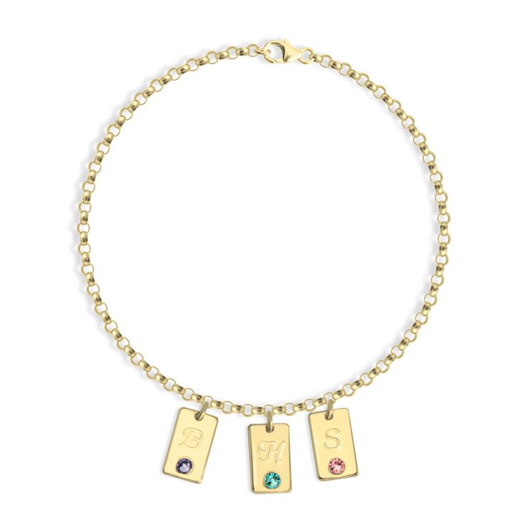 צמיד אות ראשונה עם אבן לידה בציפוי זהב 24 קראט צהוב