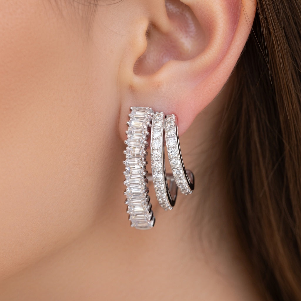 עגיל כסף 925 בגט שלוש שורות