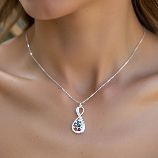 שרשרת אינפיניטי עם קריסטלים וחריטה אישית