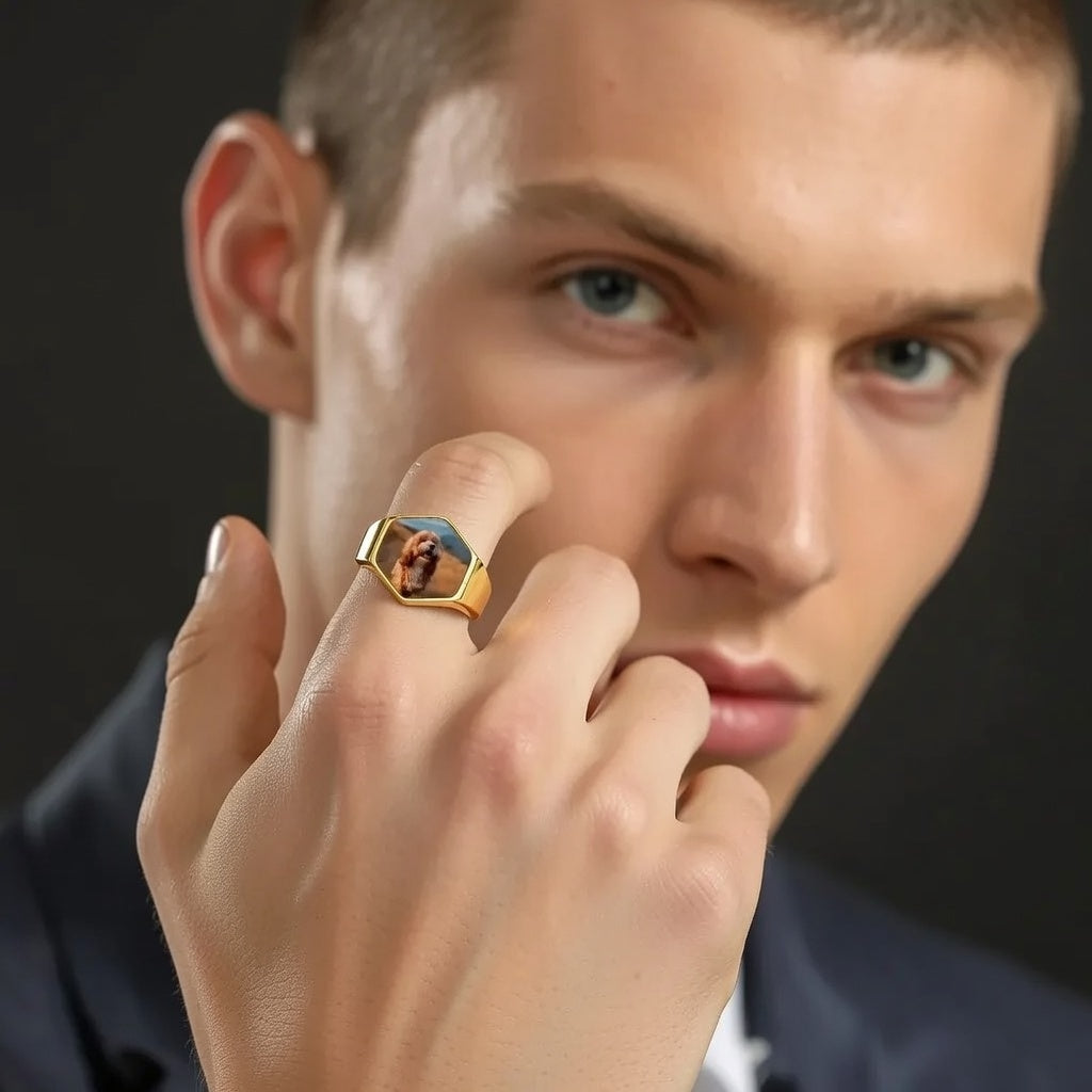 טבעת חותם עם תמונה בהתאמה אישית מפלדת אל חלד