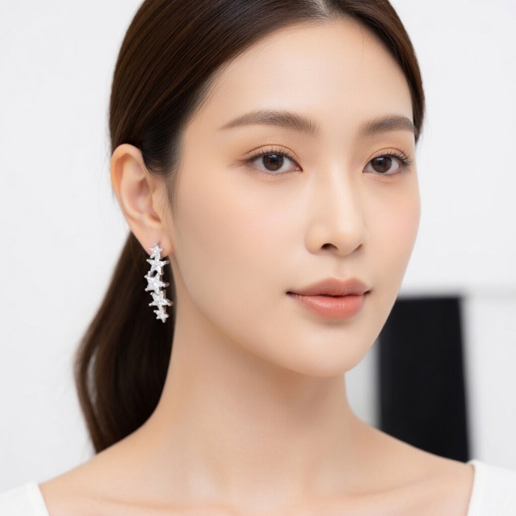 עגילי כוכבים צמודים מכסף 925 עם זרקונים